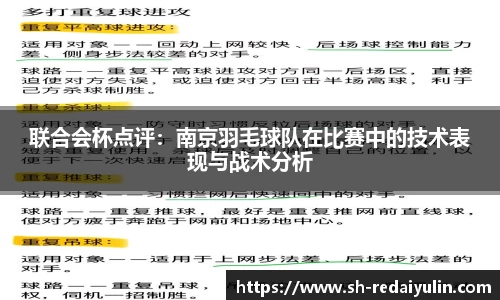 联合会杯点评：南京羽毛球队在比赛中的技术表现与战术分析