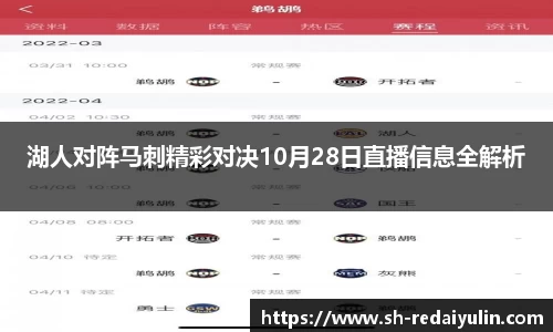 湖人对阵马刺精彩对决10月28日直播信息全解析